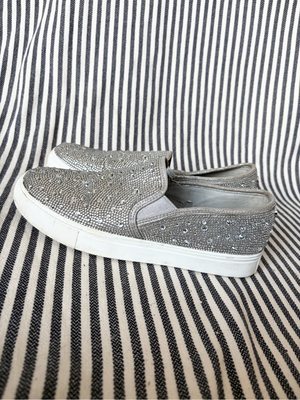 Steve Madden Silver Rhinestone Slip-On Sneakers